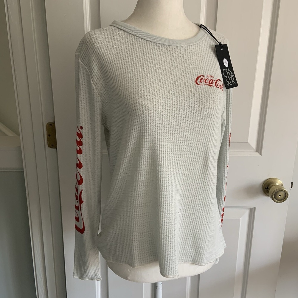 Coca Cola Logo Waffle Knit Thermal by Chaser women sz S Nostalgia Memorabilia - Picture 13 of 14